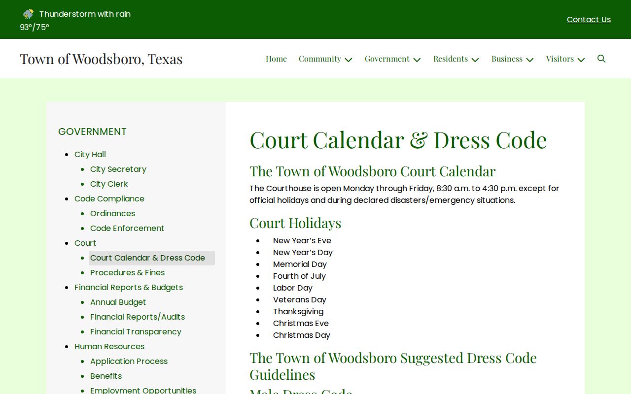 Refugio County Woodsboro municipal warrant visit reference showing official court hours and courtroom rules