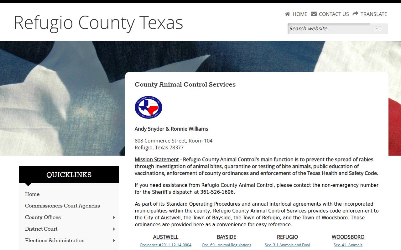 Refugio County warrant records, county courthouse and municipal service locator